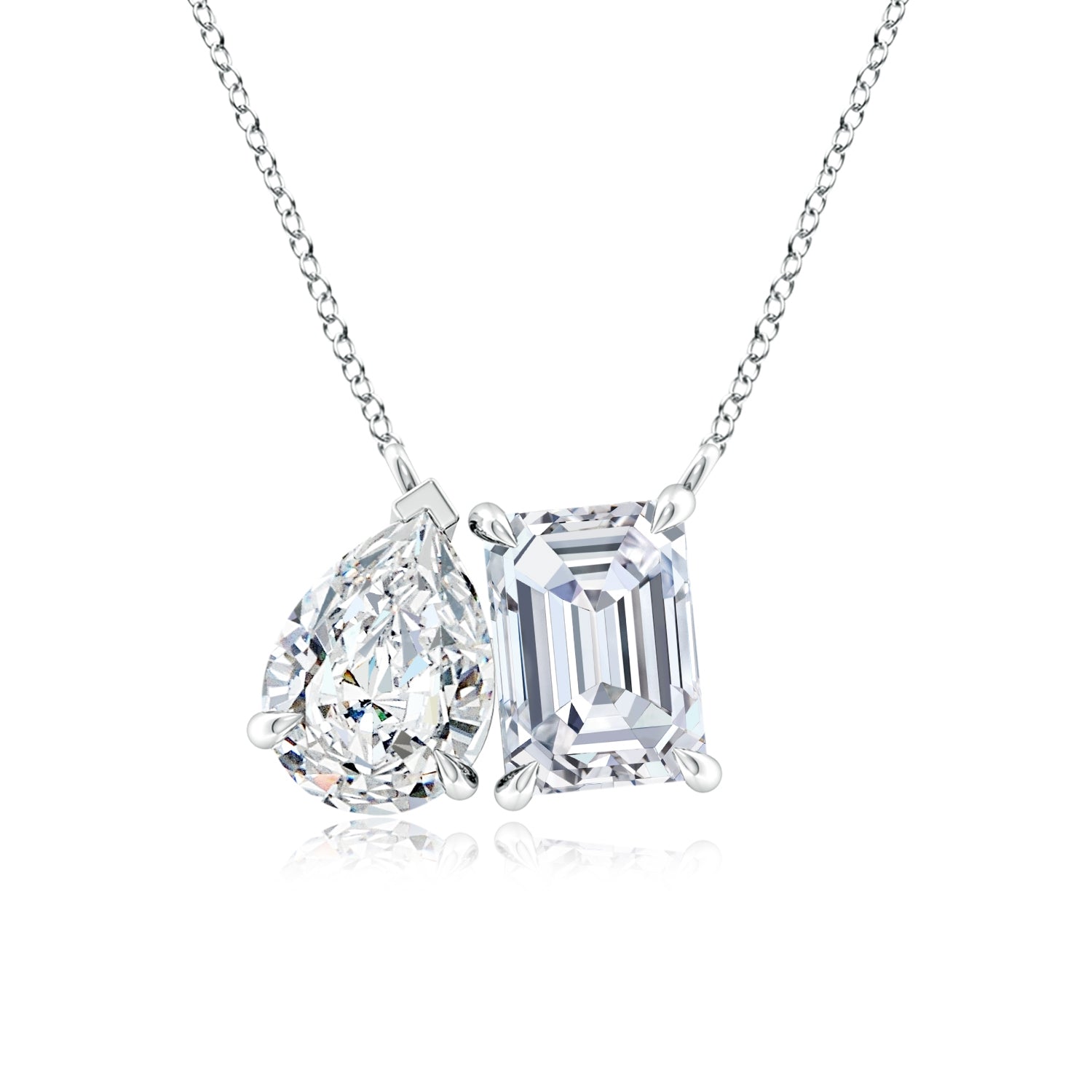 Lab-Grown Diamond Pendant – Two-Stone Pendant with Emerald Cut & Pear Shaped Diamonds in 14K White Gold