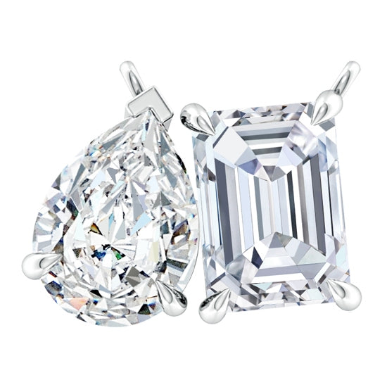 Lab-Grown Diamond Pendant – Two-Stone Pendant with Emerald Cut & Pear Shaped Diamonds in 14K White Gold