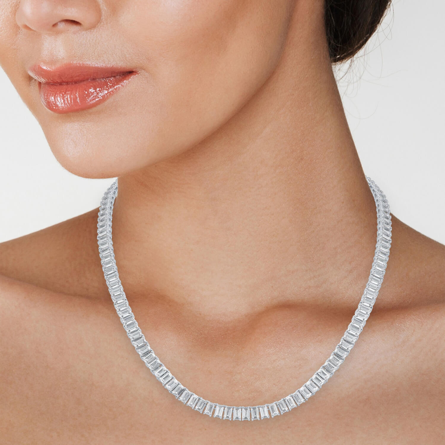 Emerald Cut Moissanite Necklace – 30 CTW Luxury Tennis Necklace | 14K Gold Overlay