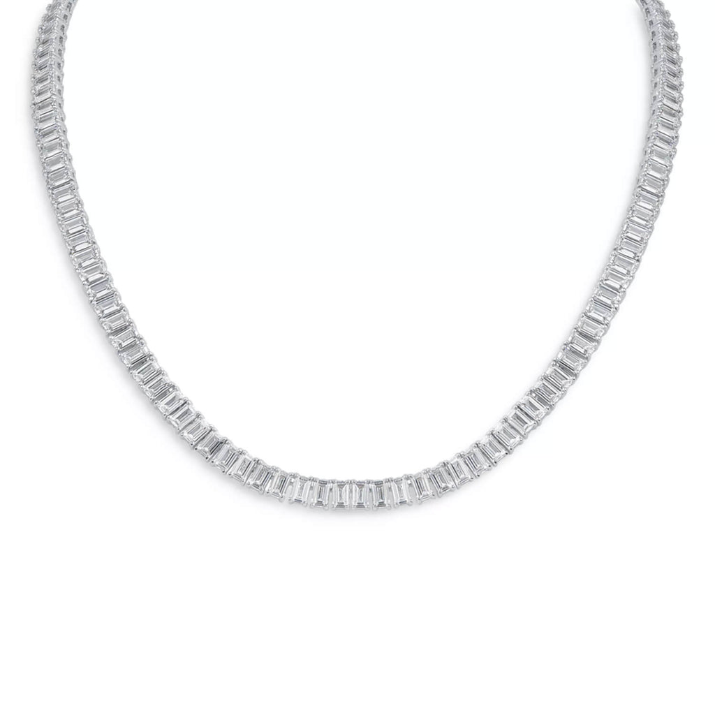 Emerald Cut Moissanite Necklace – 30 CTW Luxury Tennis Necklace | 14K Gold Overlay