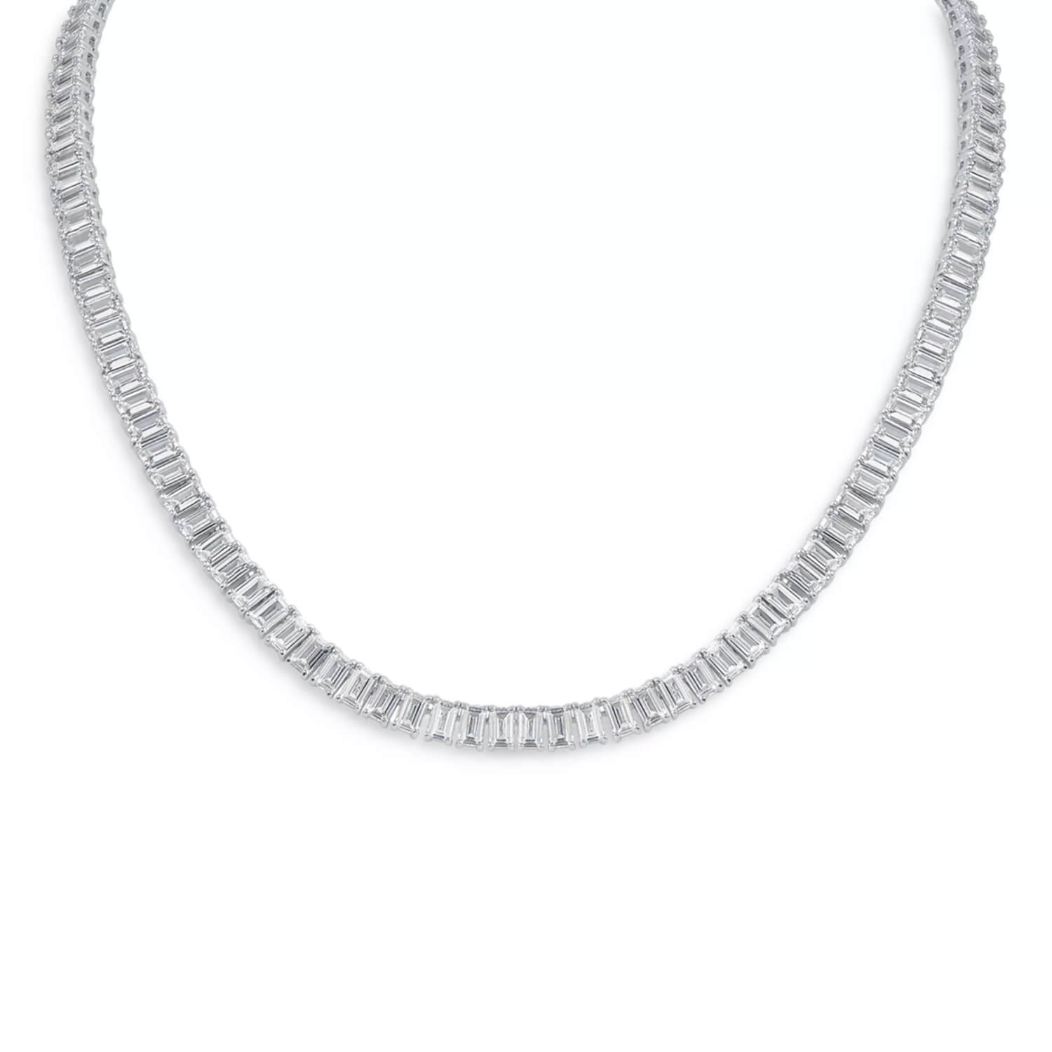 Emerald Cut Moissanite Necklace – 30 CTW Luxury Tennis Necklace | 14K Gold Overlay