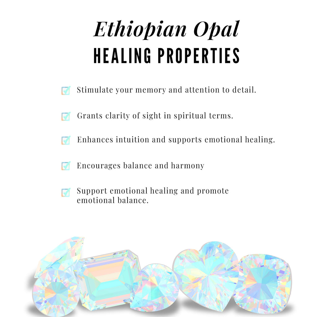 Certified Real Ethiopian Rainbow Opal Emerald Cut Engagement Ring with Diamond Trio