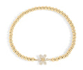 Gold Beaded Bracelet – 18K Gold Stretch Bracelet With Flower Charm