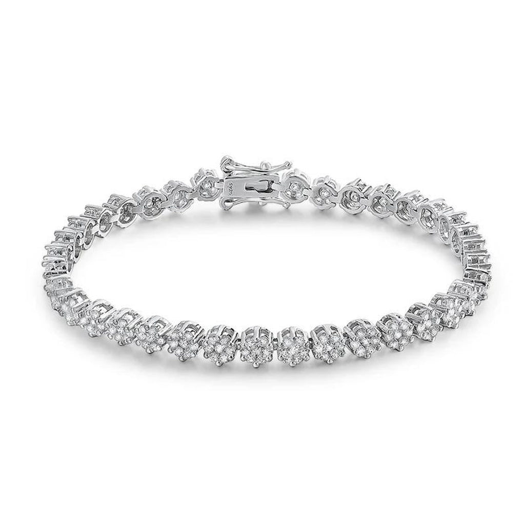 Moissanite Tennis Bracelet – 14K Gold Overlay | Flower Cut Stones | 7.25 Inch Elegant Design