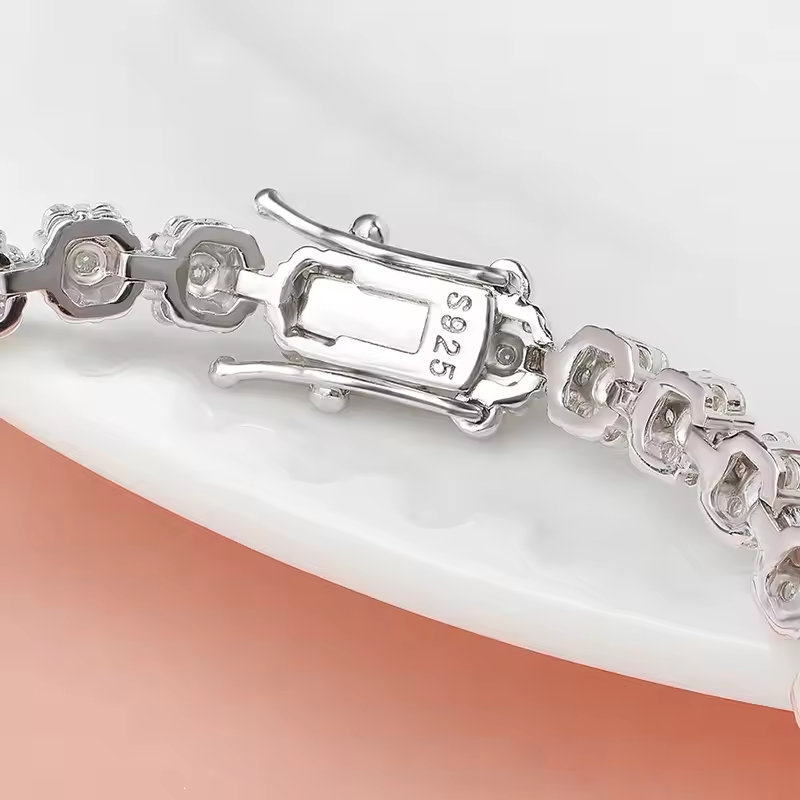 Moissanite Tennis Bracelet – 14K Gold Overlay | Flower Cut Stones | 7.25 Inch Elegant Design