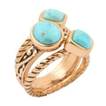 Multi-Shape Blue Turquoise and Golden Trio Ring Set