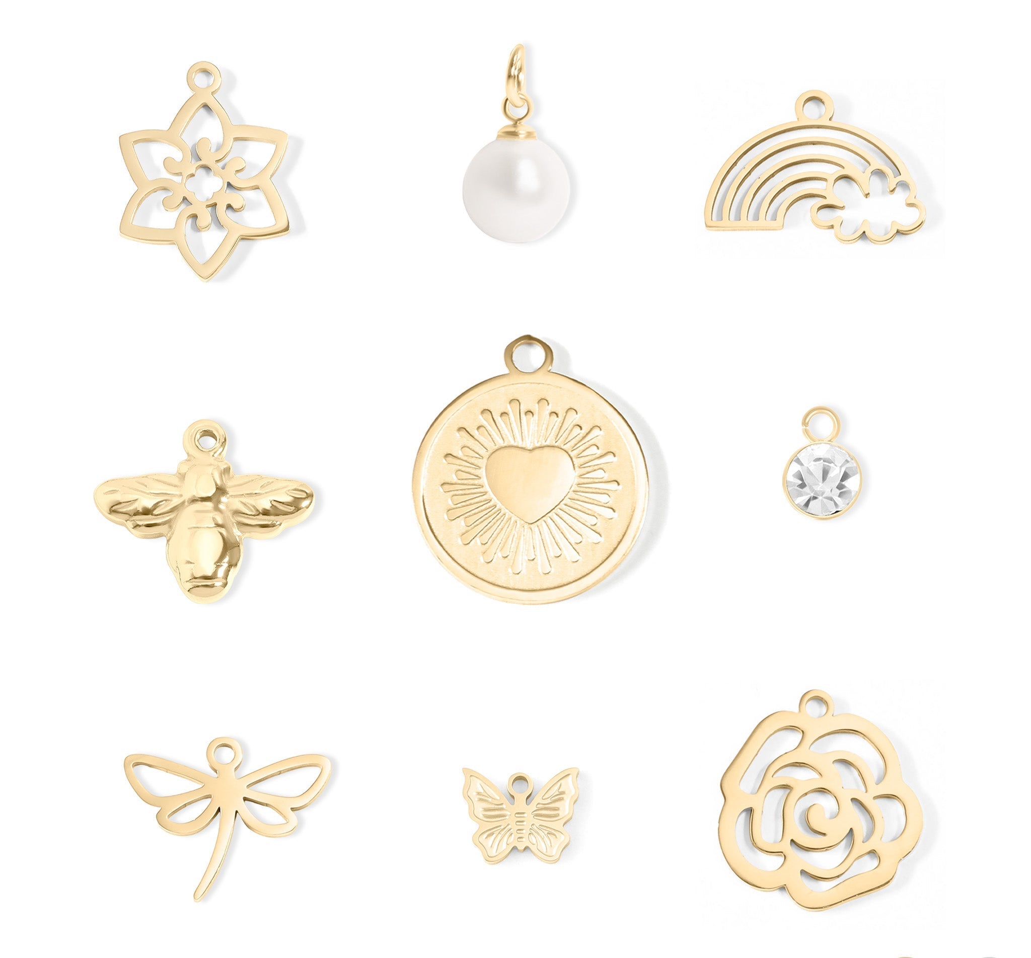 Gold Garden Charm Set – 18K Gold Charms | PVD Coated Stainless Steel Floral Jewelry