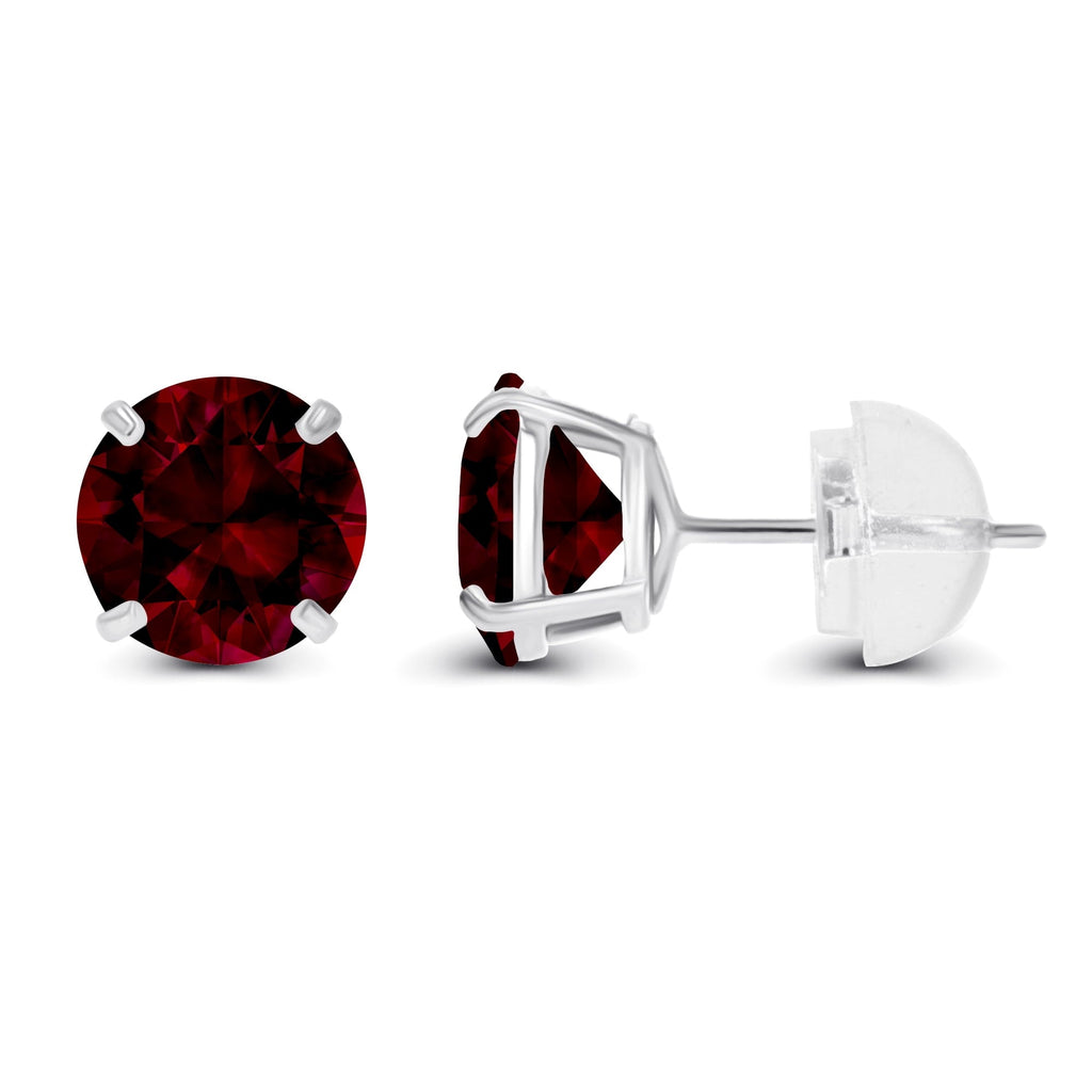 Red Garnet Stud Earrings – 14K White Gold Four Prong Setting | Handcrafted Gift