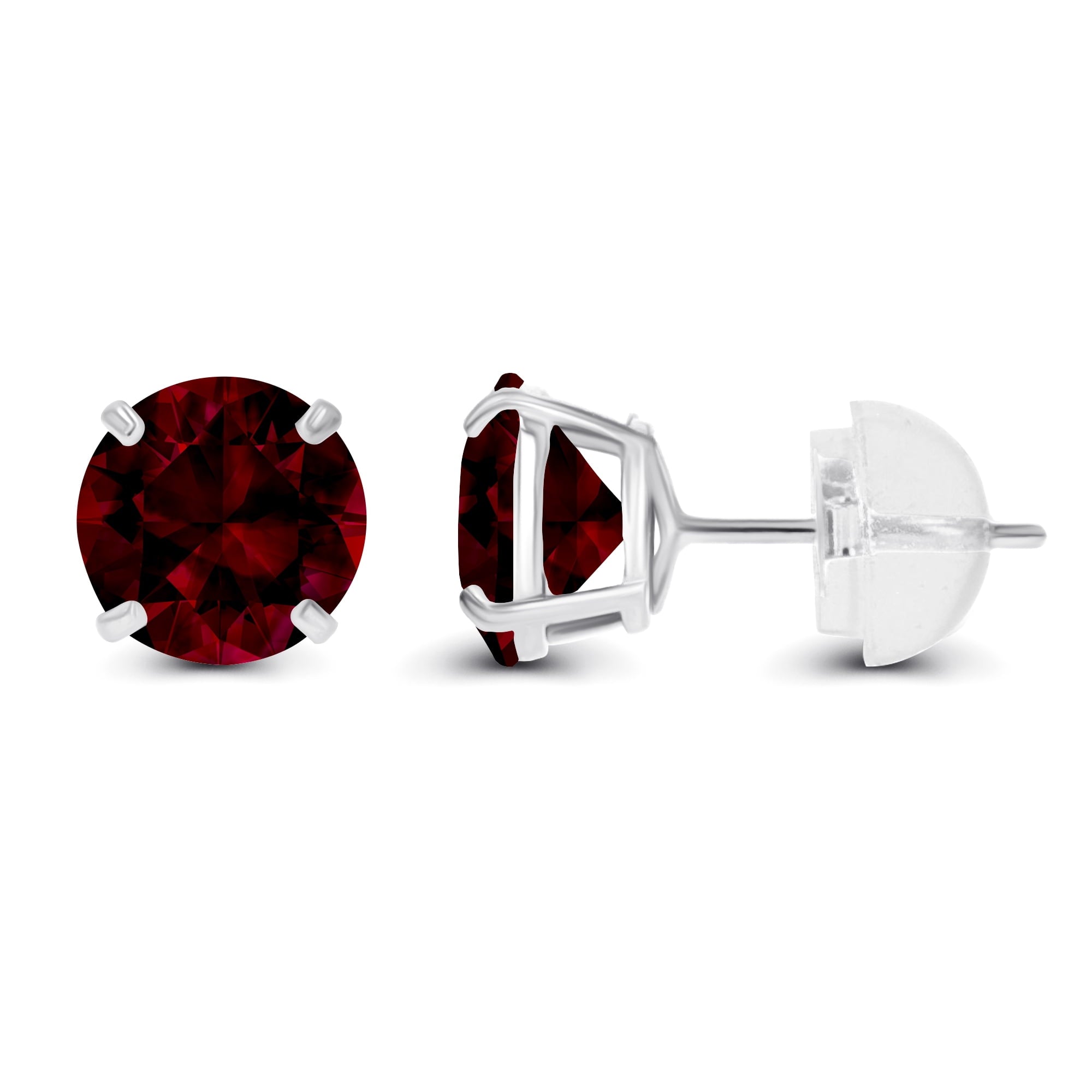 Red Garnet Stud Earrings – 14K White Gold Four Prong Setting | Handcrafted Gift