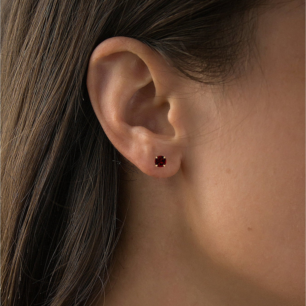 Red Garnet Stud Earrings – 2.00 CTW Natural Garnet, 14K Yellow Gold Jewelry