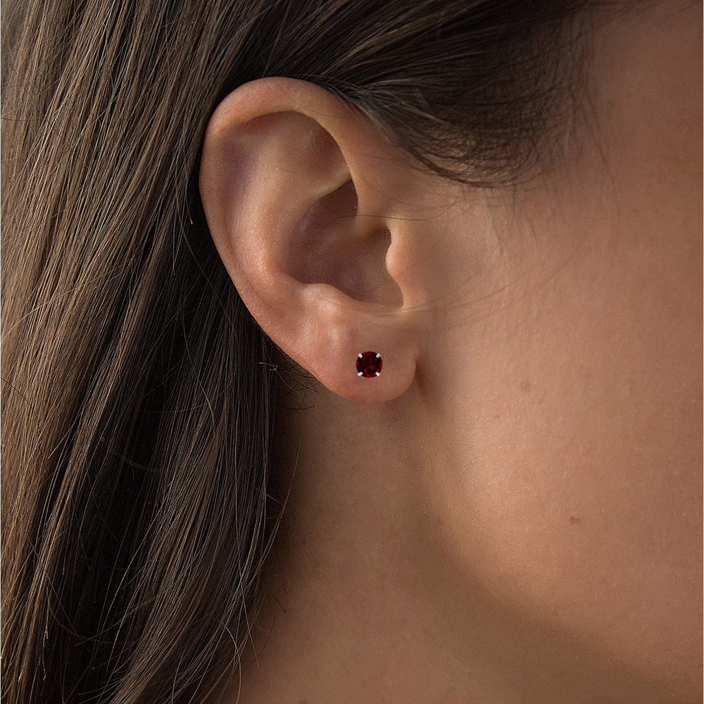 Red Garnet Stud Earrings – 14K White Gold Four Prong Setting | Handcrafted Gift