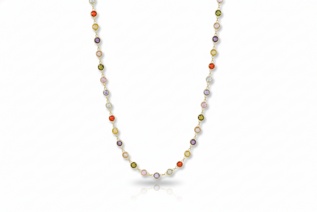 Multicolor Baguette Necklace, 925 Sterling Silver Charm Jewelry