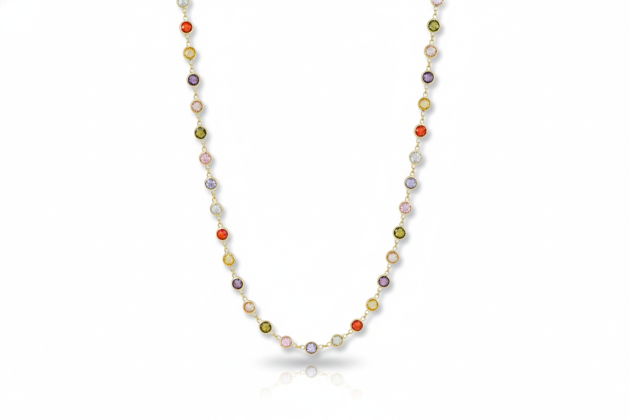 Multicolor Baguette Necklace, 925 Sterling Silver Charm Jewelry