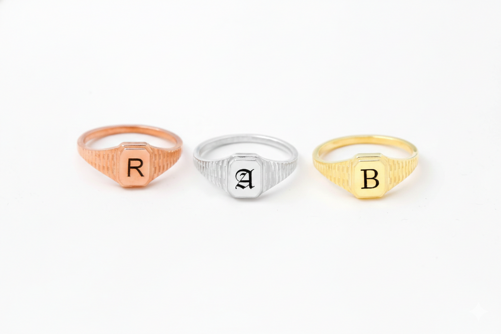 Personalized Hexagon Ring, Sterling Silver Initial Signet Ring