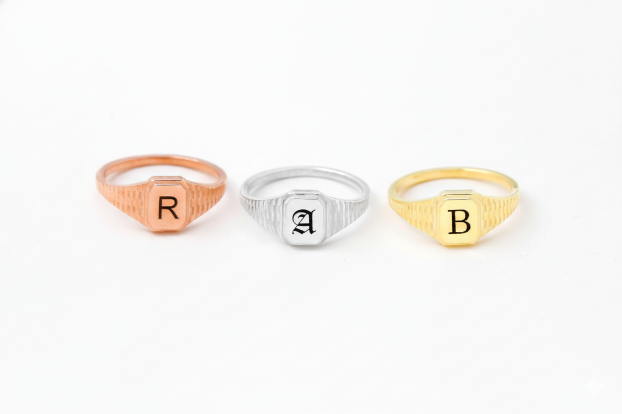 Personalized Hexagon Ring, Sterling Silver Initial Signet Ring