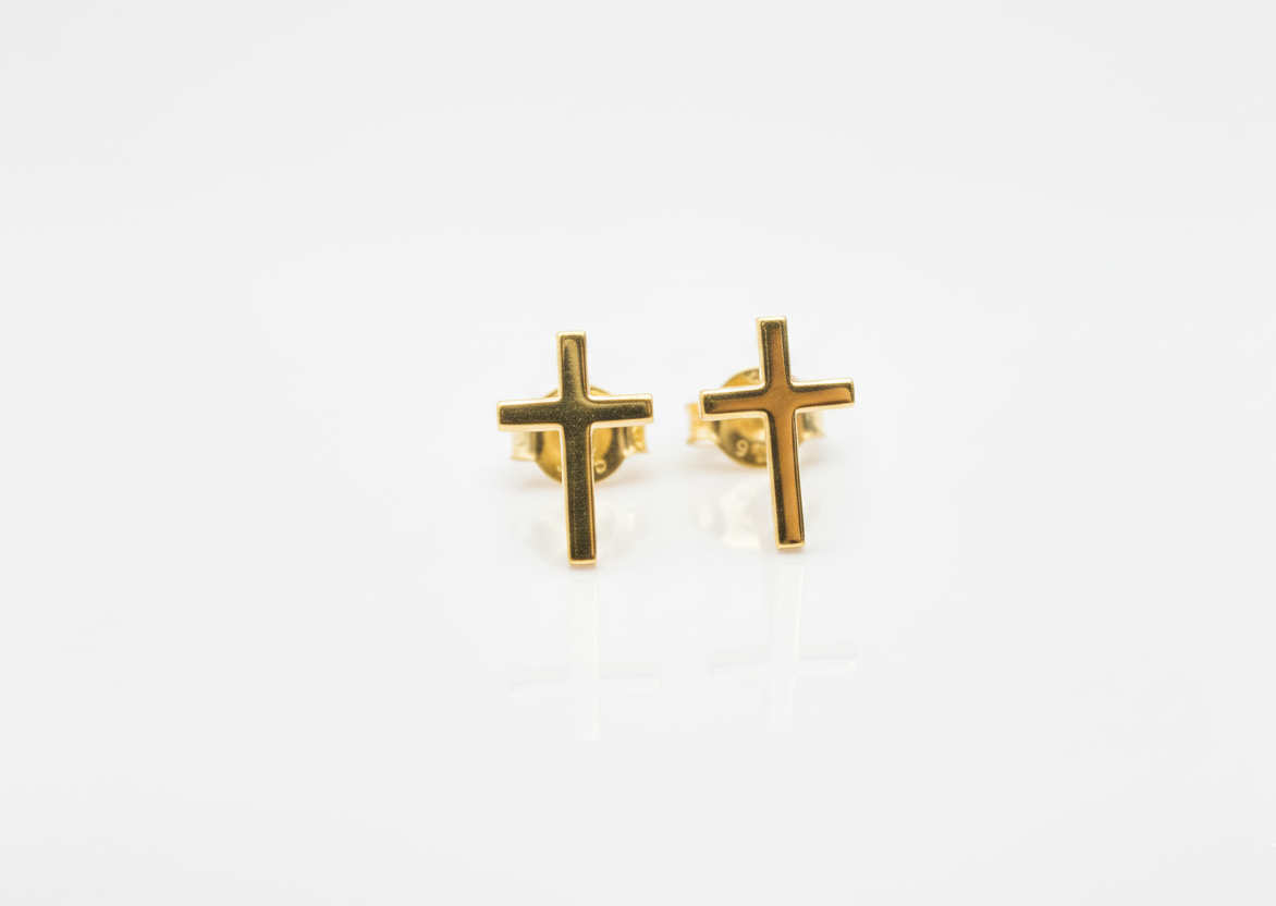 Sterling Silver Cross Earrings, 925 Sterling Silver Stud Earrings