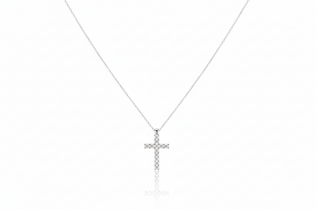 Sterling Silver Cross Necklace, CZ Pendant, 925 Sterling Silver