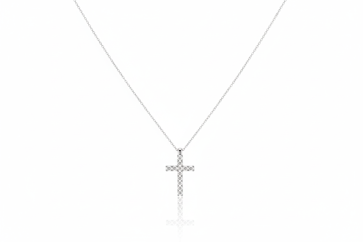 Sterling Silver Cross Necklace, CZ Pendant, 925 Sterling Silver