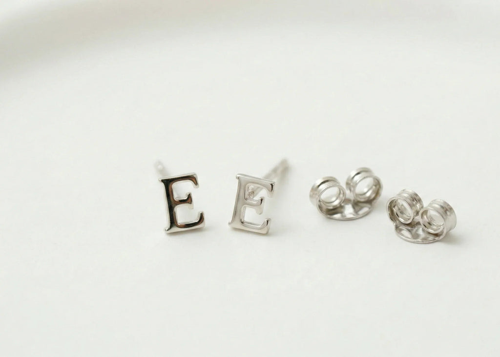 Personalized Initial Stud Earrings, Sterling Silver And Gold Tiny