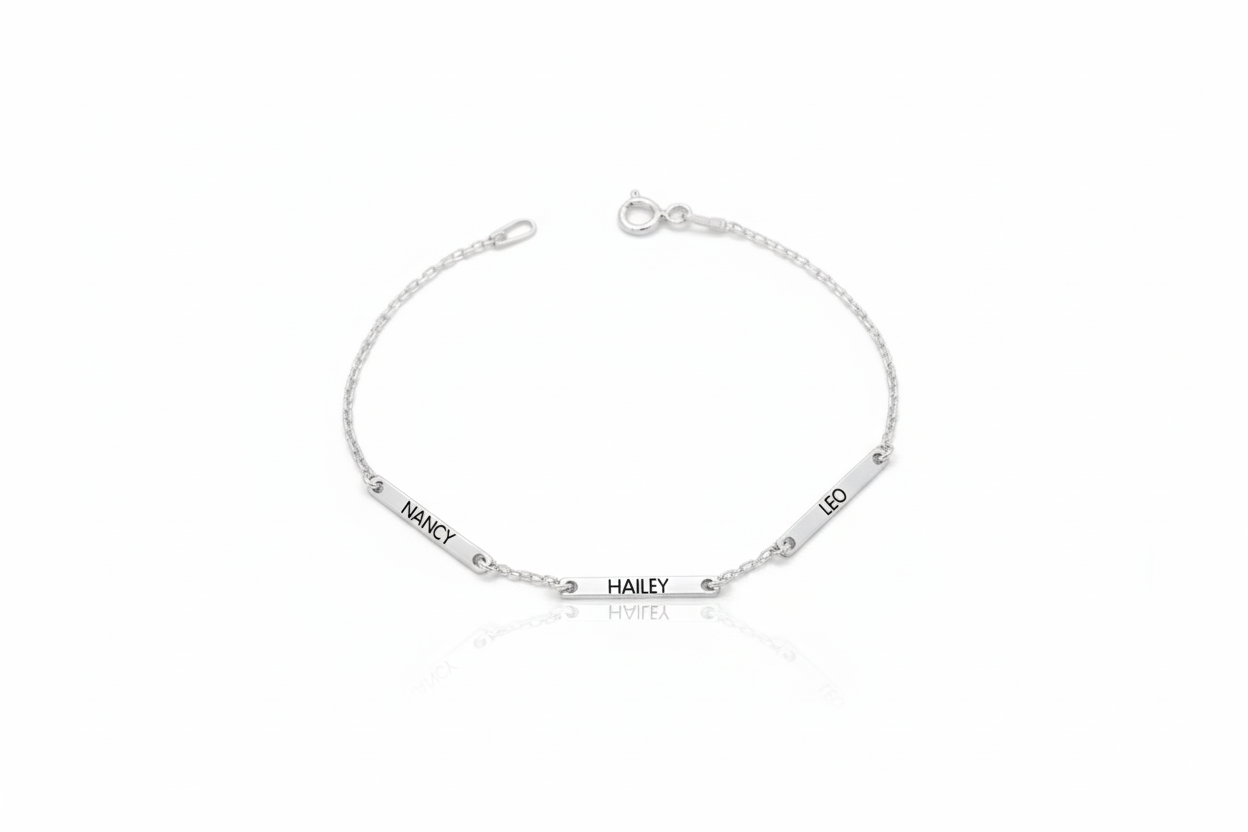 Personalized Bar Bracelet, Sterling Silver Engraved Name For Her