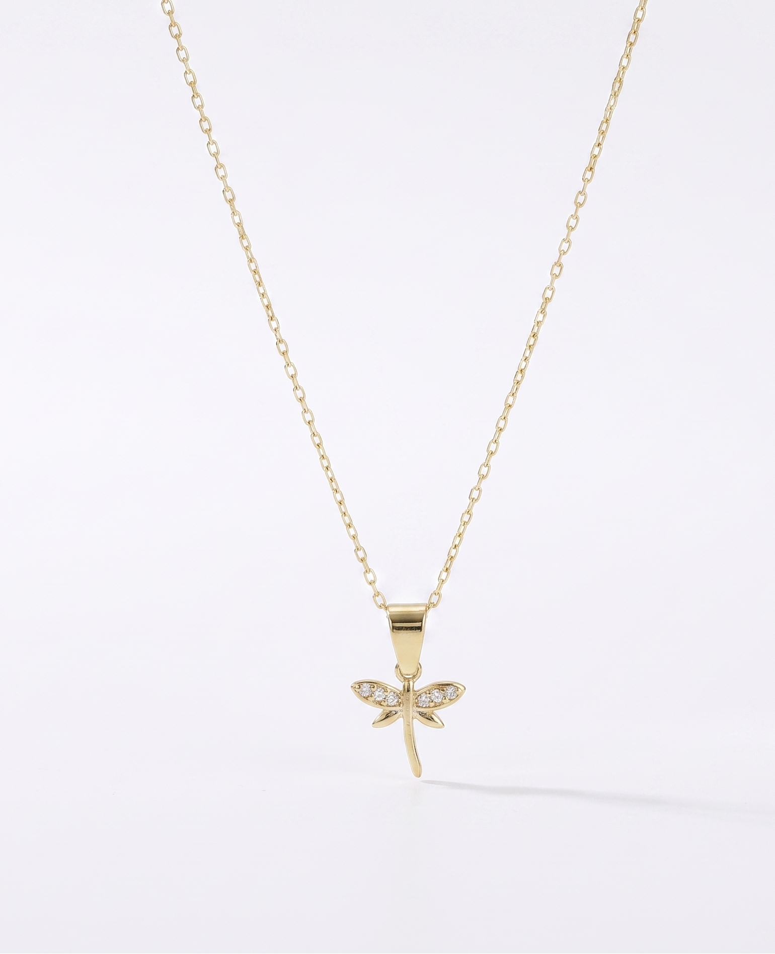 Dragonfly Necklace, 925 Sterling Silver Dainty CZ Pendant Charm