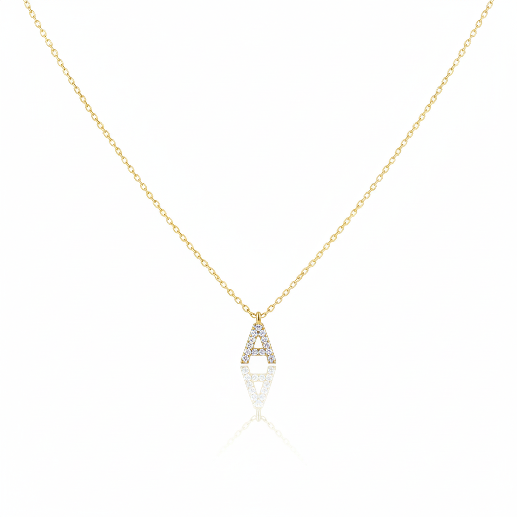 Initial Pendant Necklace, Dainty CZ Dangle, 925 Sterling Silver