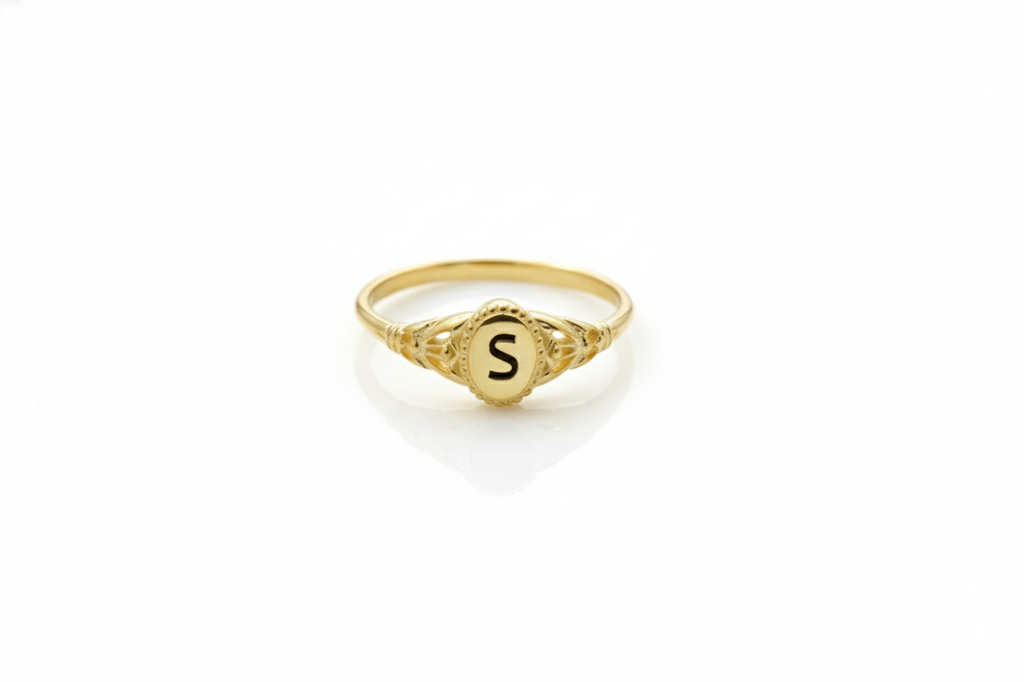 Initial Pinky Ring Vintage 925 Sterling Silver Signet Ring