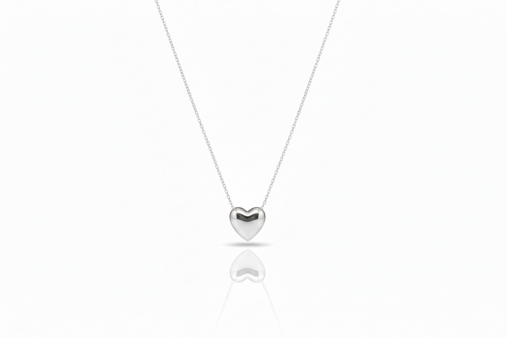 3D Heart Necklace, Bubble Heart Charm in 925 Sterling Silver