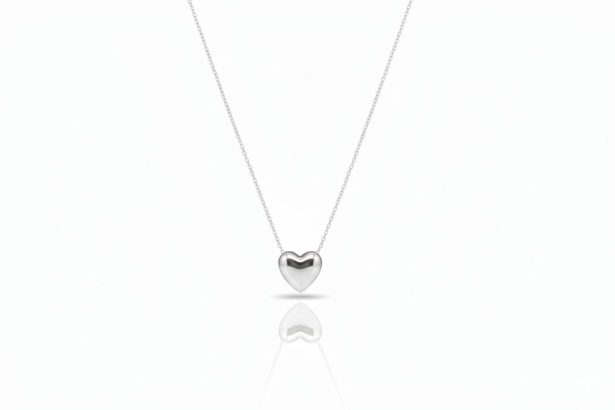 3D Heart Necklace, Bubble Heart Charm in 925 Sterling Silver