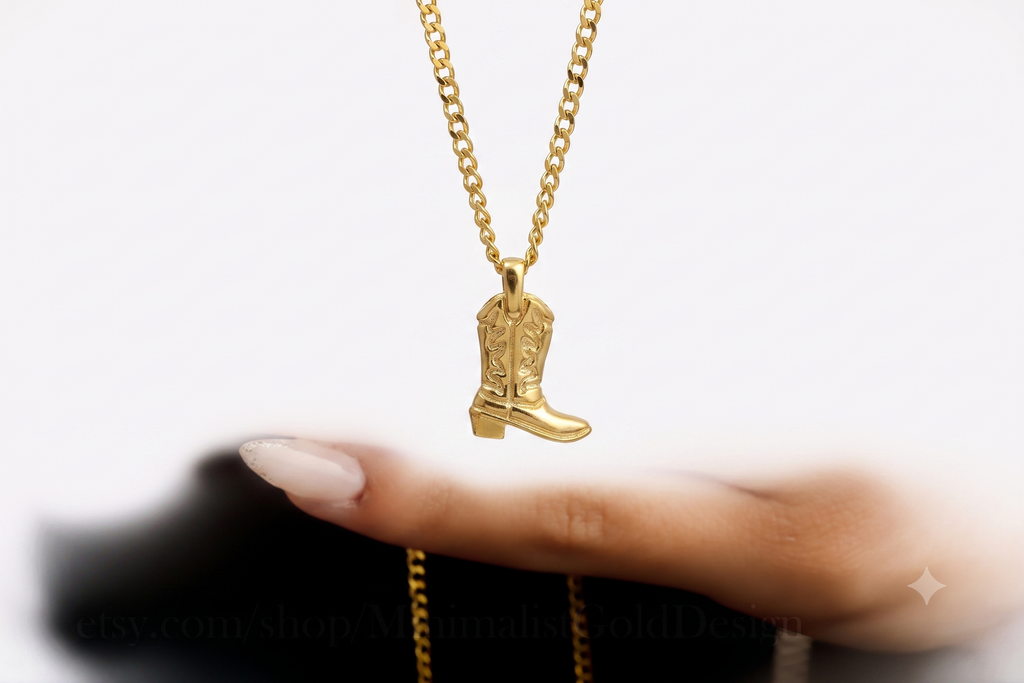 Cowboy boot necklace, 925 Sterling Silver Cowgirl Boot Pendant