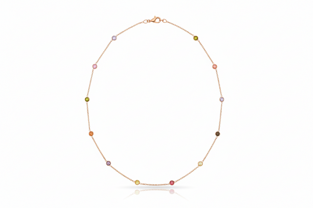 Rainbow Gemstone Necklace, 925 Sterling Silver Dainty Necklace