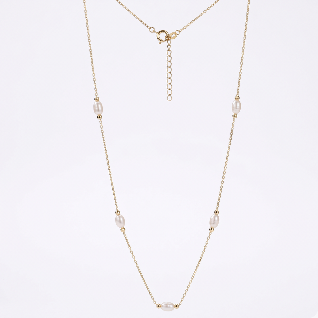 Gold Pearl Choker Necklace, Sterling Silver Vintage Style