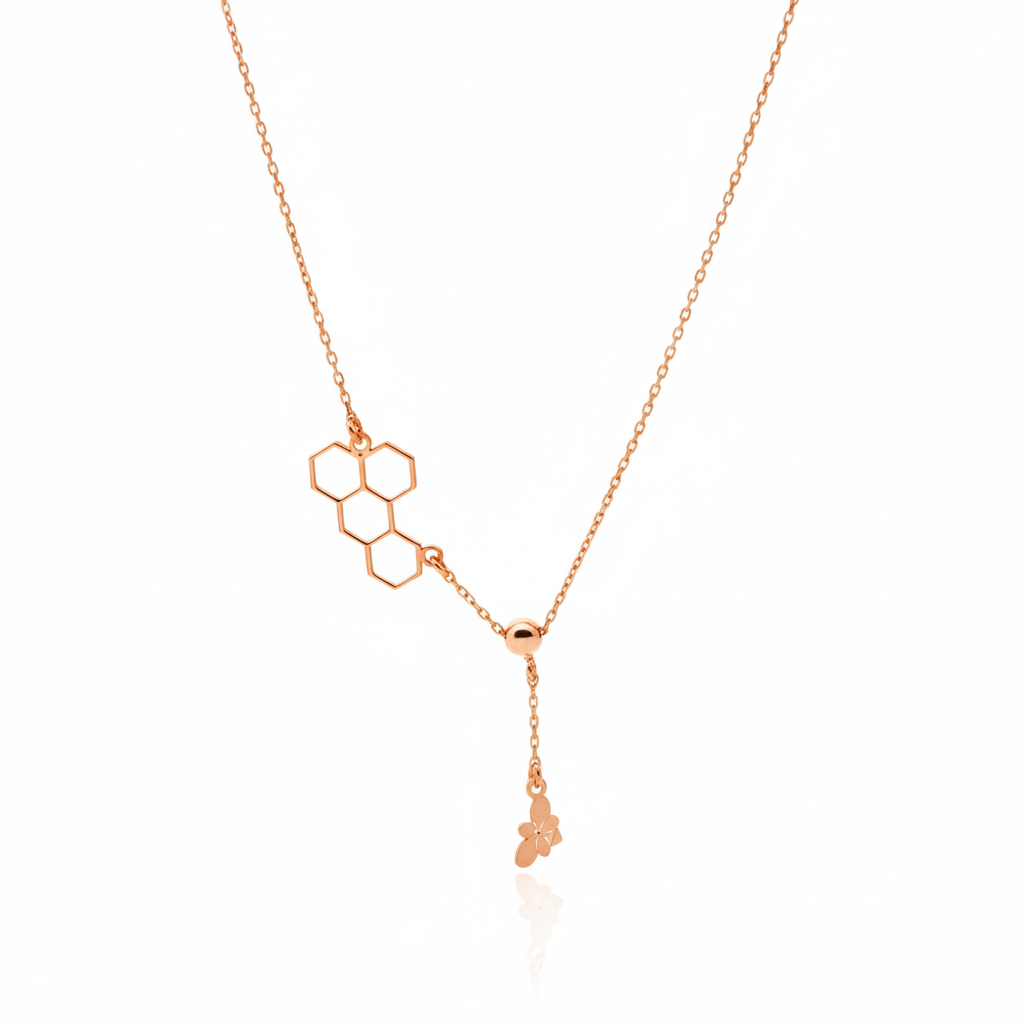 Honeycomb Bee Necklace, Moveable Bee Pendant, Sterling Silver