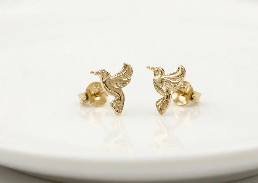 Hummingbird Earrings, 925 Sterling Silver Bird Stud Earrings