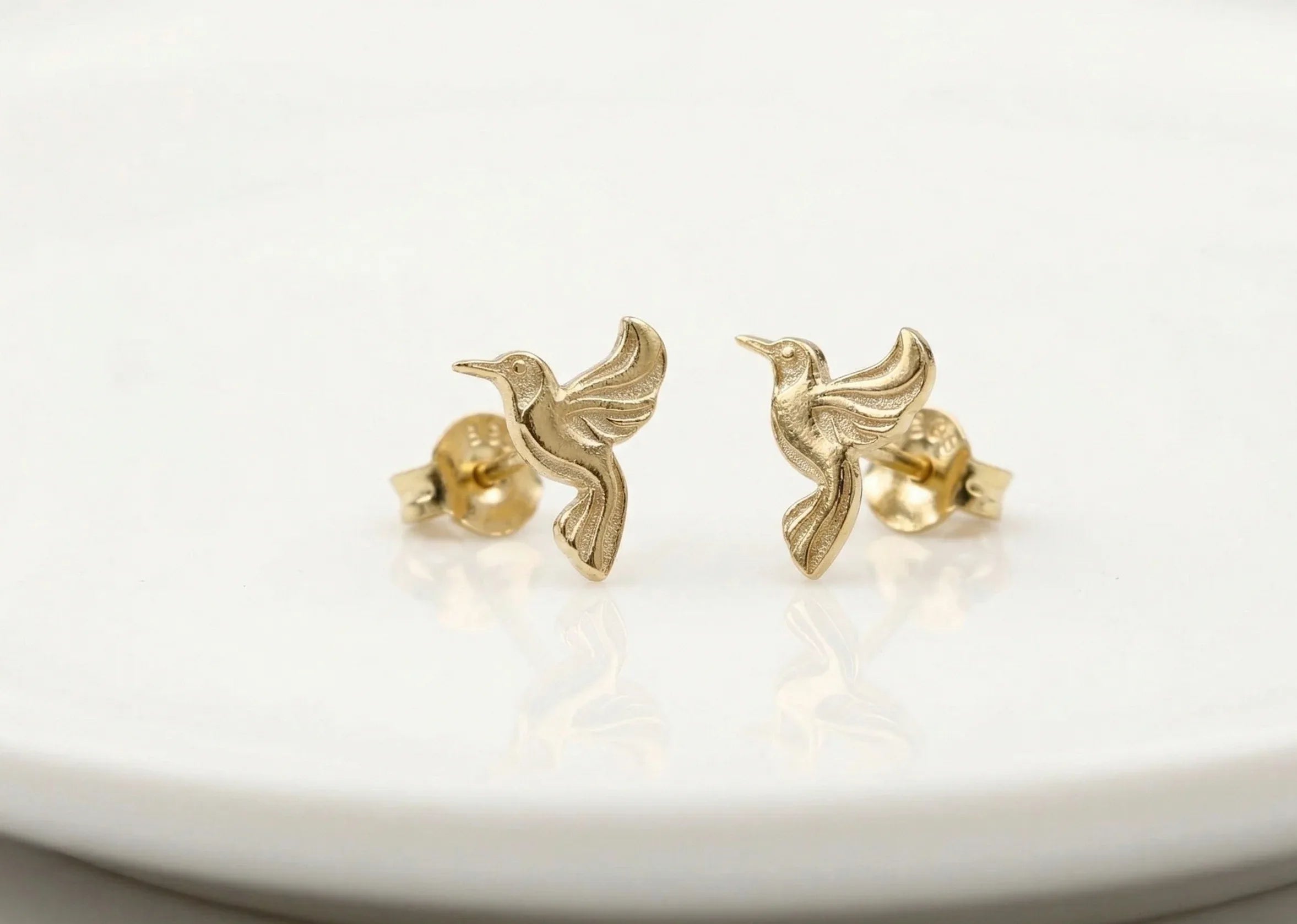 Hummingbird Earrings, 925 Sterling Silver Bird Stud Earrings