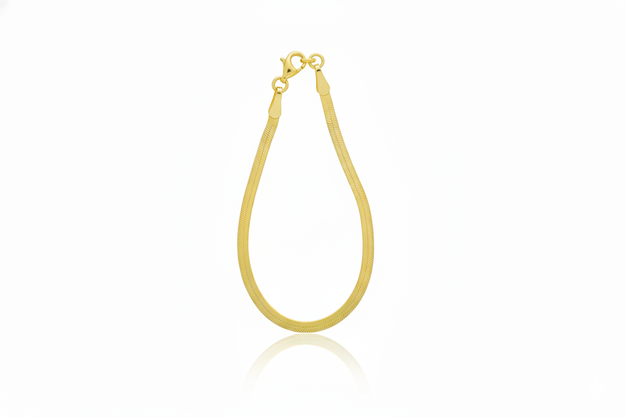 Gold Herringbone Bracelet, Handmade Italian 925 Sterling Silver