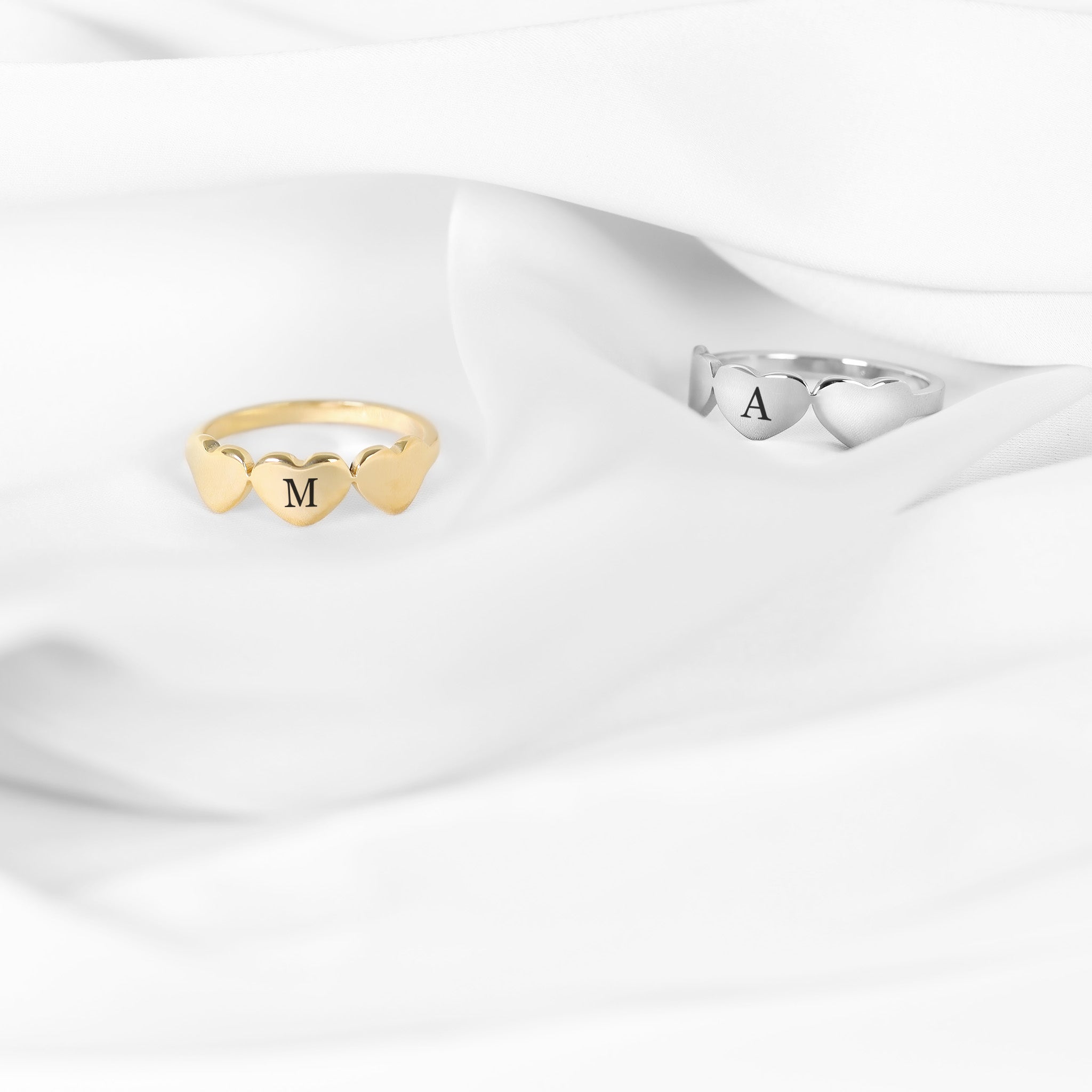 Engraved Heart Ring - 18K Gold PVD Stainless Steel Three Heart Design, Comfort Fit Band