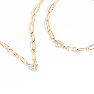 18K Gold PVD Stainless Steel Stone "Heart" Paperclip Chain Necklace