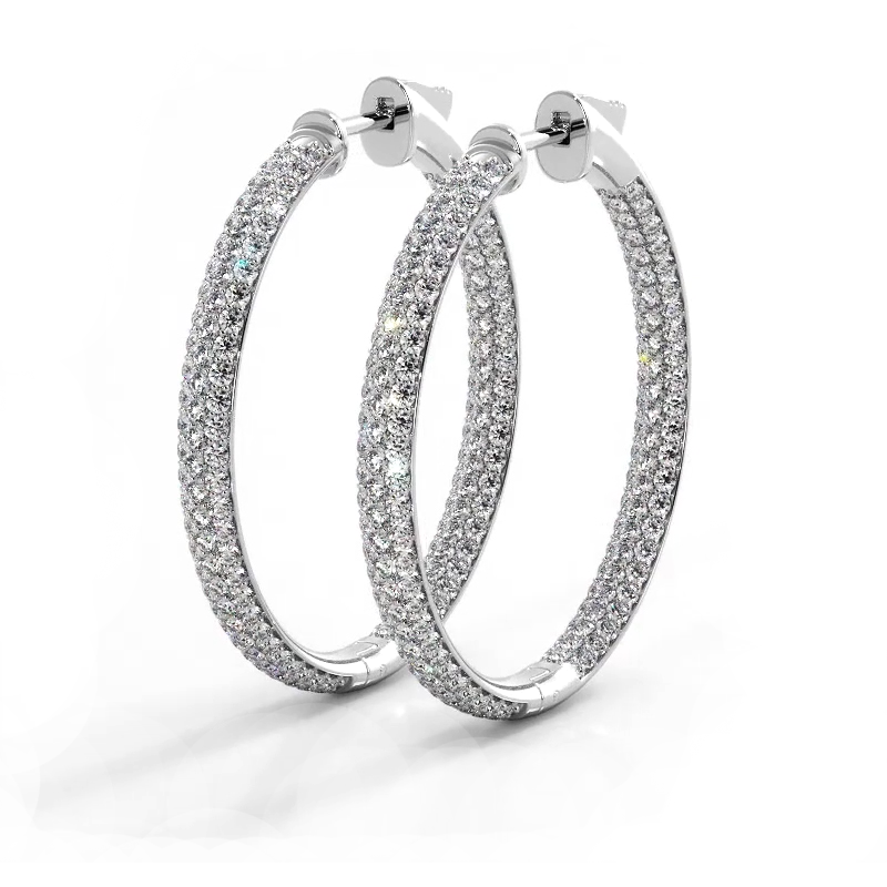 Moissanite Hoop Earrings – 2.5 CTW Triple Row Hoops With Vault Lock Clasp