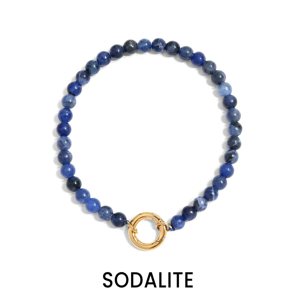 18K Gold PVD Stainless Steel Semi Precious Natural Stone Charm Keeper Bracelet ￼