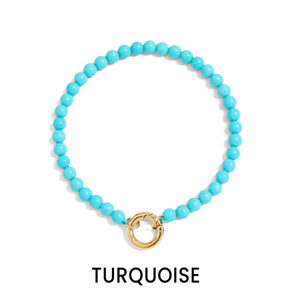 18K Gold PVD Stainless Steel Semi Precious Natural Stone Charm Keeper Bracelet ￼