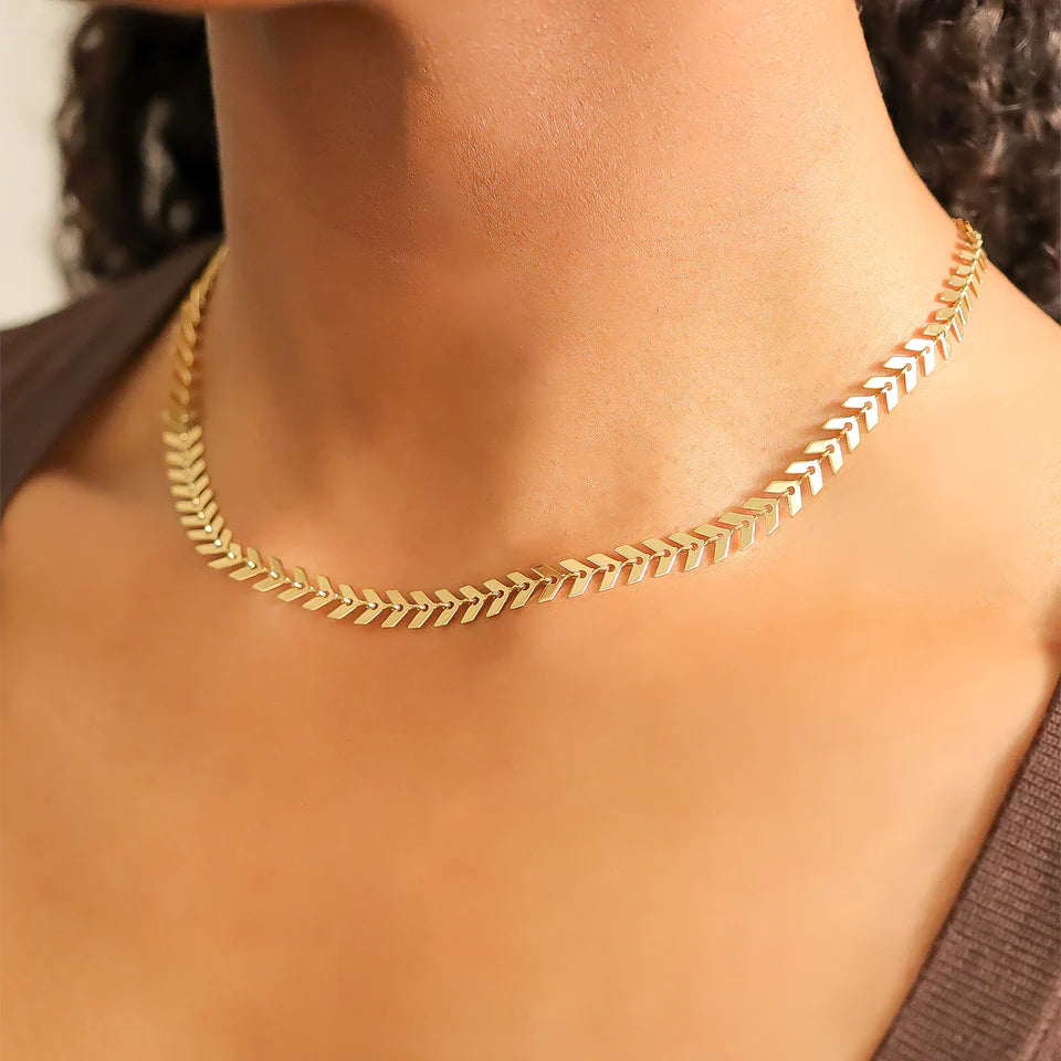 18K Gold PVD Stainless Steel Chevron Chain Necklace