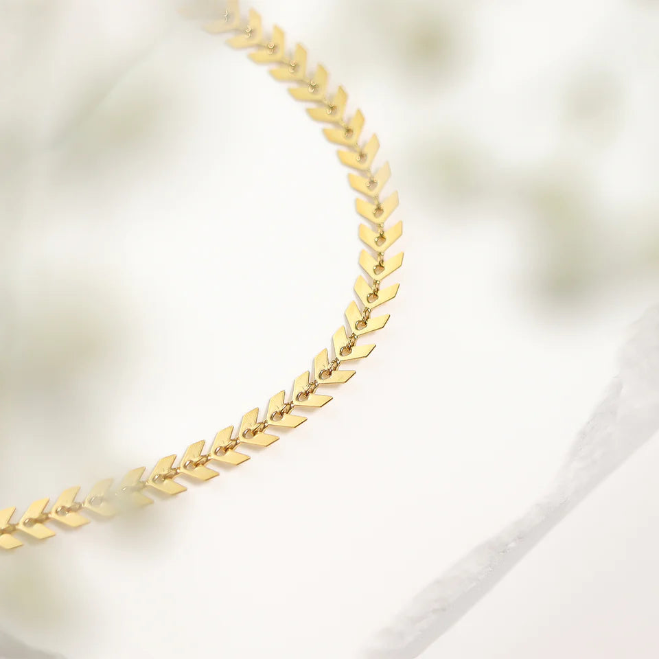 18K Gold PVD Stainless Steel Chevron Chain Necklace