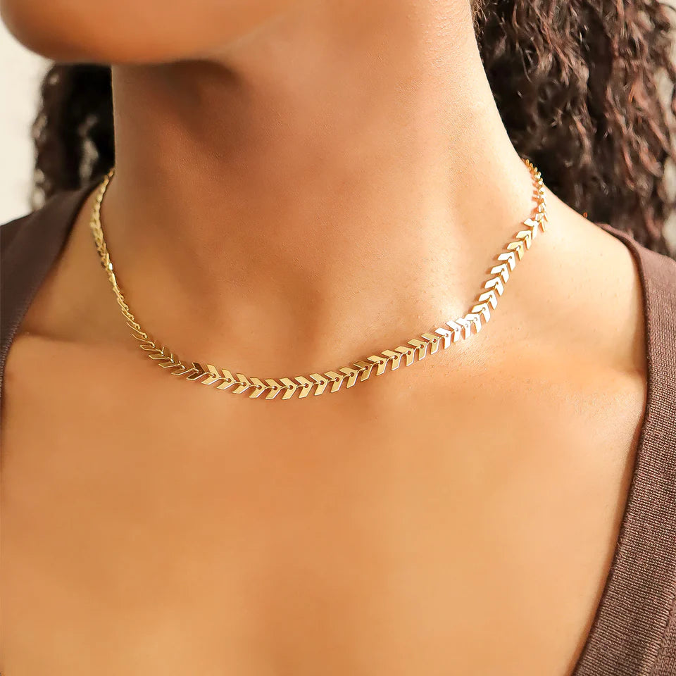 18K Gold PVD Stainless Steel Chevron Chain Necklace