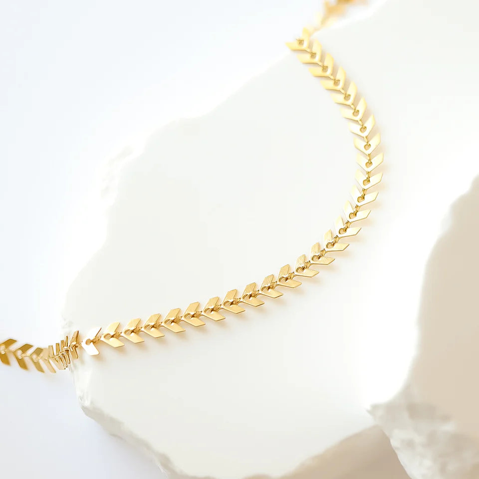 18K Gold PVD Stainless Steel Chevron Chain Necklace