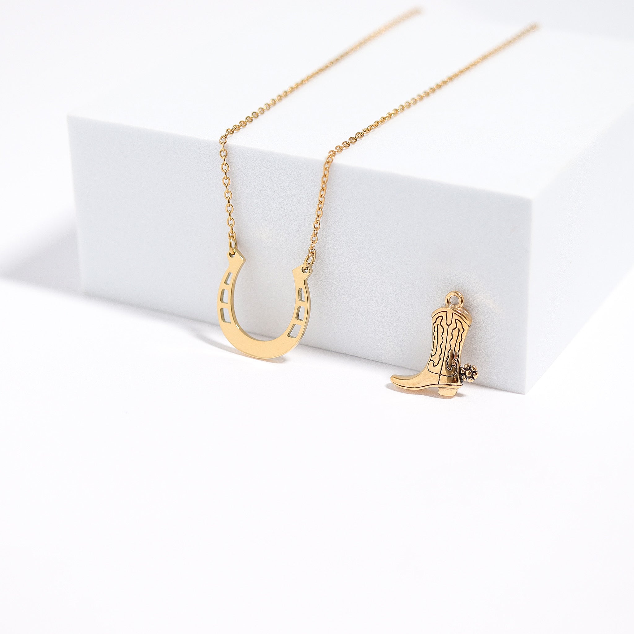 Cowboy Boot Pendant – 18K Gold Stainless Steel Western Jewelry Charm