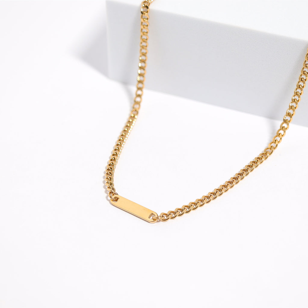 Engraved Gold Curb Necklace – 18K PVD Coated Stainless Steel Adjustable Chain