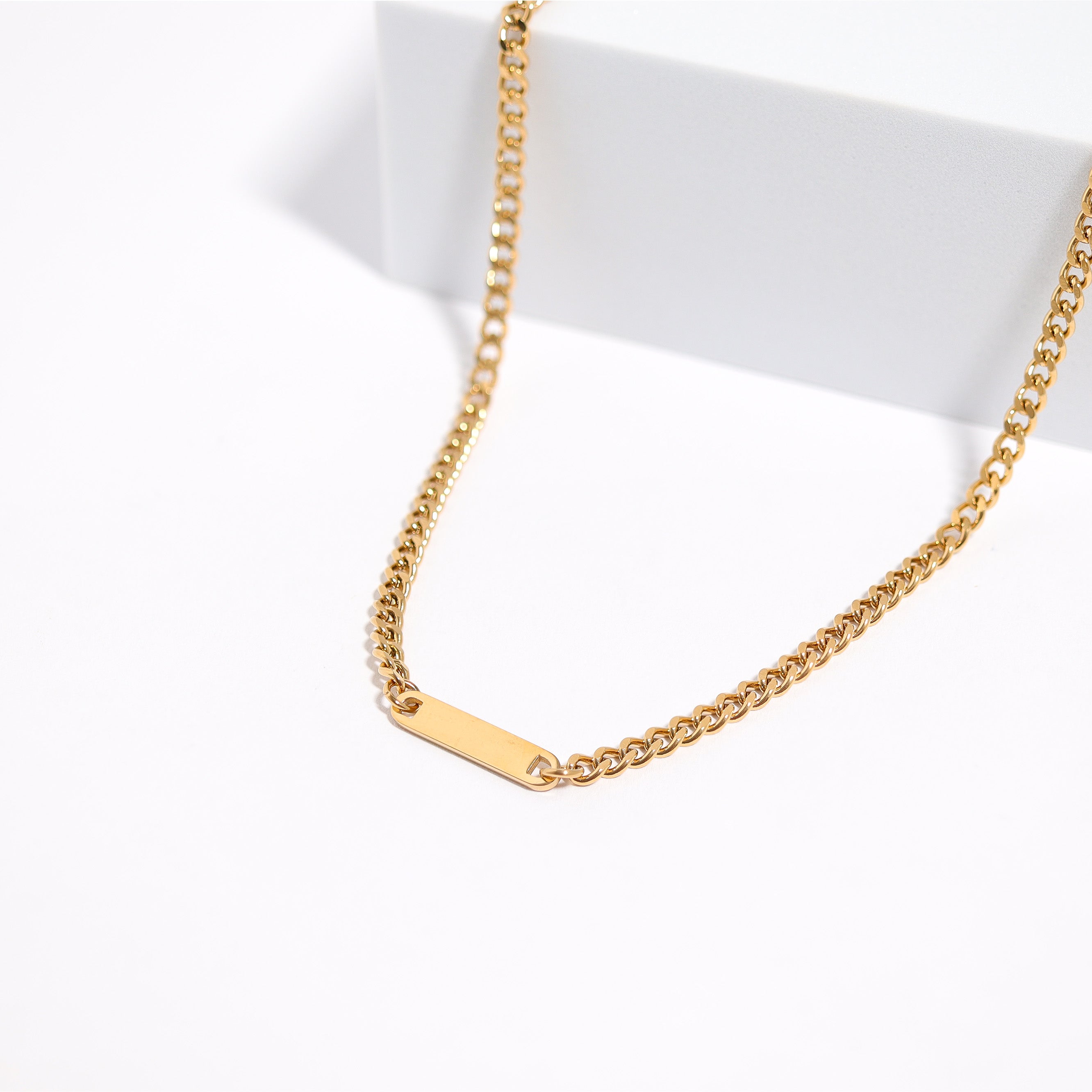 Engraved Gold Curb Necklace – 18K PVD Coated Stainless Steel Adjustable Chain