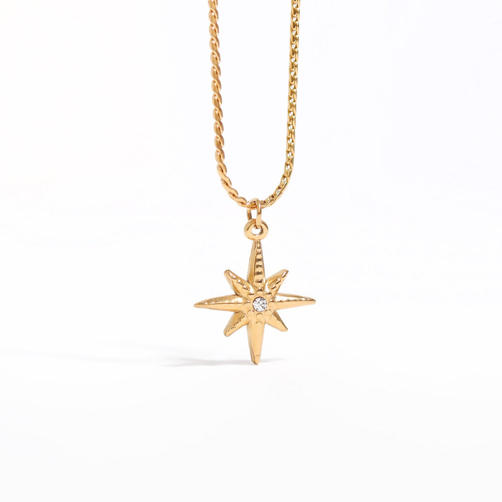 Gold Compass Pendant – 18K Gold Plated Pendant With Cubic Zirconia & Stainless Steel Charm