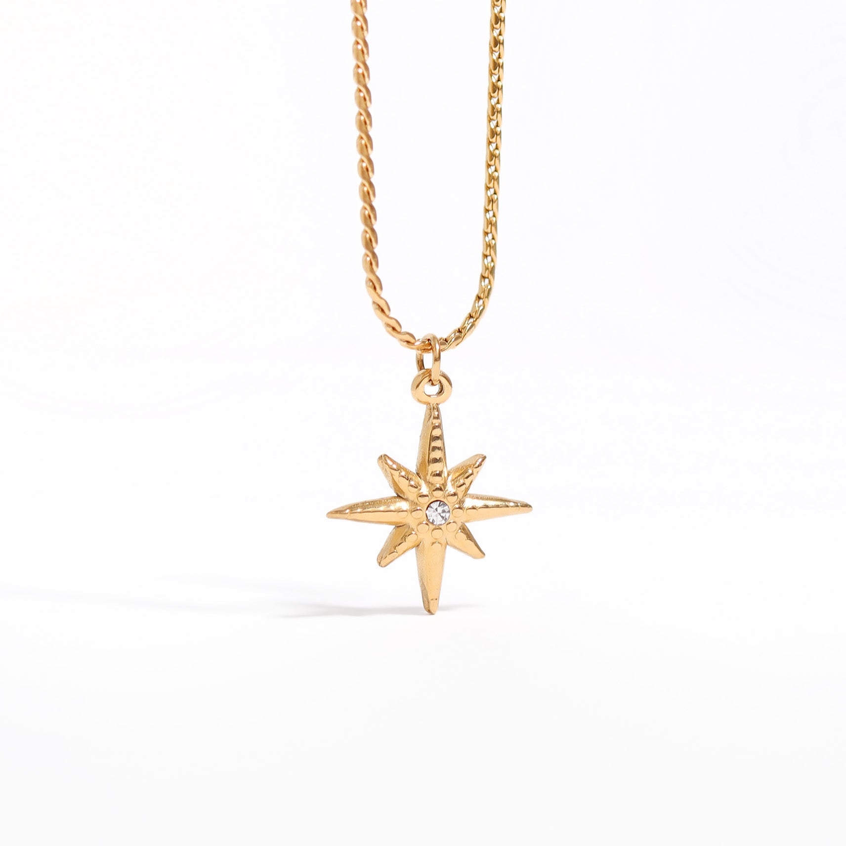 Gold Compass Pendant – 18K Gold Plated Pendant With Cubic Zirconia & Stainless Steel Charm